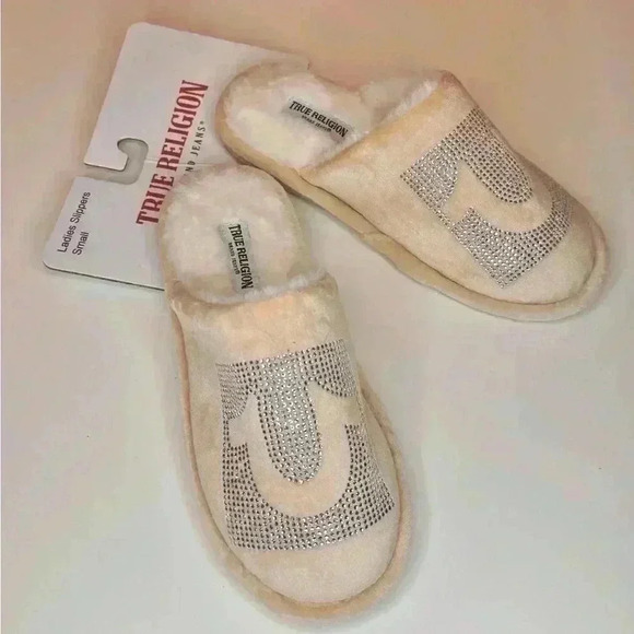 True Rwligion Women’s Rhinestone Horseshoe Logo Slippers Size Small 5/6 - Picture 3 of 5